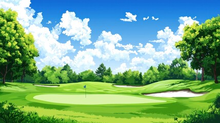 Serene Golf Course Under a Summer Sky