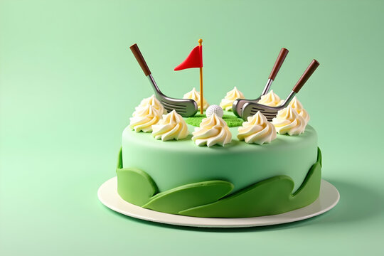 Delightful Golf Themed Birthday, A scrumptious cake adorned with golf clubs and a flag, perfect for celebrating a special occasion with sports flair