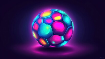 Fototapeta premium Neon Soccer Ball Glowing Dark Background Digital Art