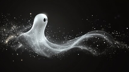 Cute ghost, floating, dark background, sparkles, Halloween