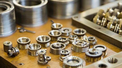 Precision Engineered Metal Components: A Close-Up View of Intricate Gears and Parts