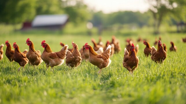 Free-Range Chickens in a Lush Green Pasture