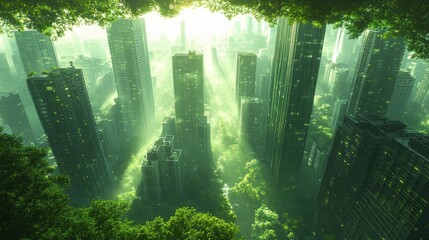 Aerial View of BNI 46 Tower Jakarta Cityscape with Skyscrapers and Greenery