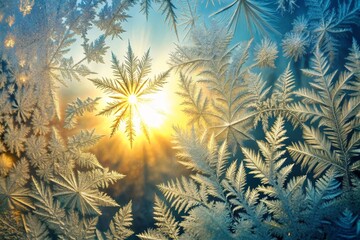 Frost Patterns on Window with Sunlight