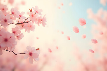 Fototapeta premium Dreamy cherry blossom spring background with soft pastel colors, creating a romantic atmosphere and evoking feelings of happiness and tranquility, perfect for various projects