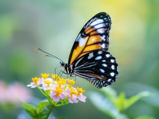 Obraz premium Closeup butterfly on flower nature scene gigapixel detail outdoor garden soft focus vibrant colors