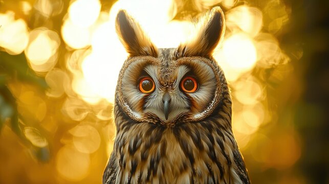 European Eagle-Owl Portrait in Golden Sunlight - Powered by Adobe