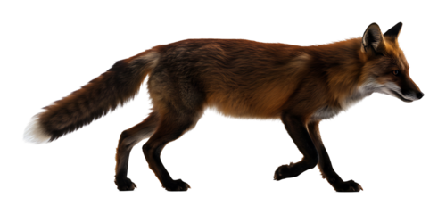 白い背景 歩くキツネ 優雅な姿
