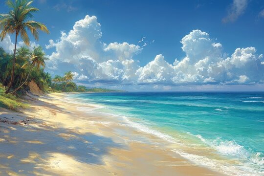 Tropical Beach in Punta Cana with Palm Trees and Turquoise Waters