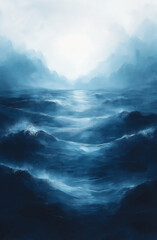Abstract blue watercolor background with soft gradient and textured brush strokes