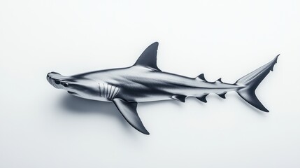 Fototapeta premium Metallic Hammerhead Shark Toy, White Background, Studio Shot, Educational