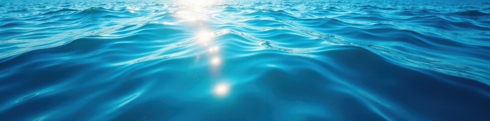 Deep blue ocean surface reflecting sunlight filtering down from above, sunlight filter, ocean