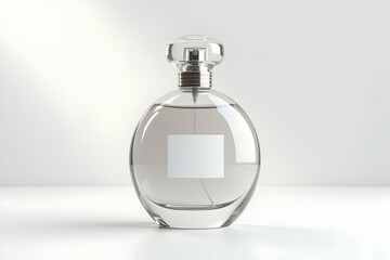 Elegant perfume bottle mockup showcasing refined design and a luxurious scent, with a clean label for branding, suitable for beauty and personal care product promotions