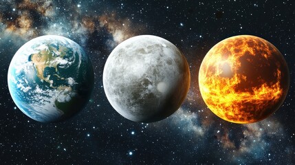 Obraz premium Comparison of Earth, Moon, and a Hypothetical Planet