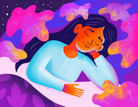 Serene woman dreaming peacefully under a starry night sky