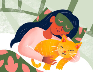 Cozy afternoon nap with a cat in a peaceful bedroom setting