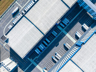 Warehouse and Truck Logistics Aerial View