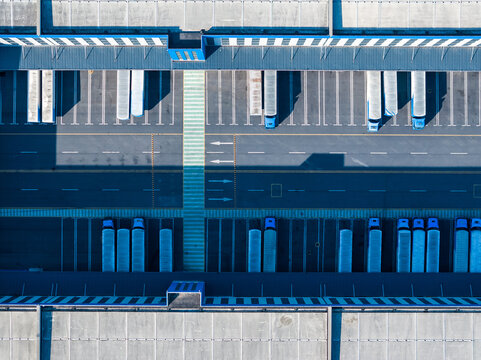 Warehouse and Truck Logistics Aerial View