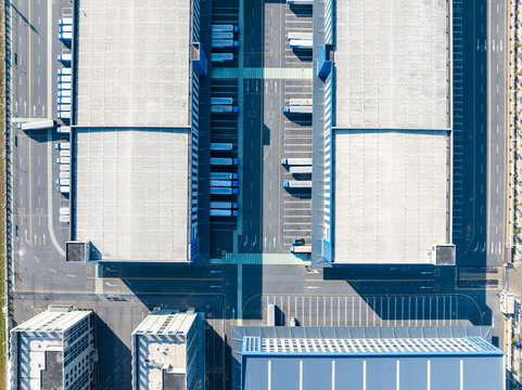 Warehouse and Truck Logistics Aerial View