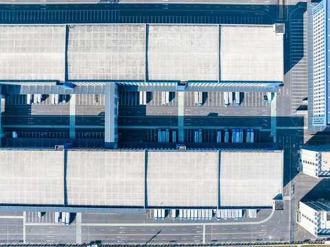 Warehouse and Truck Logistics Aerial View