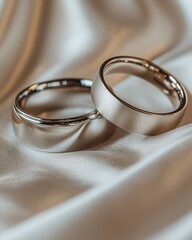 Elegant wedding rings on silk
