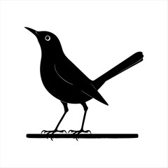 Black Bird Silhouette on White Background