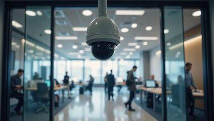 High Resolution Security Camera Mounted Above Glass Door Entrance