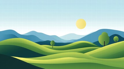 Obraz premium Serene Landscape with Rolling Green Hills Under Bright Blue Sky