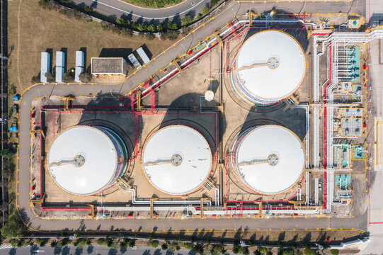 Aerial View of Industrial Storage Tanks and Piping Systems