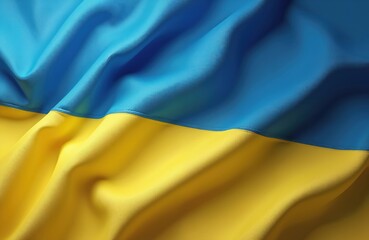 Ukraine national flag waving. Blue and yellow colors of Ukrainian symbol. Fabric texture detail, background for patriotic design, independence day, national holiday. Freedom and victory concepts.