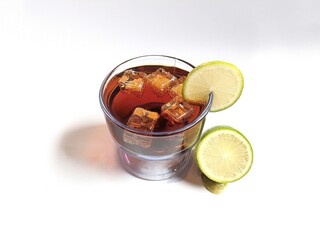 A glass of iced tea with a slice of lemon