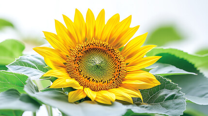 Obraz premium A vibrant sunflower showcasing its bright yellow petals and intricate floral pattern against a soft background.