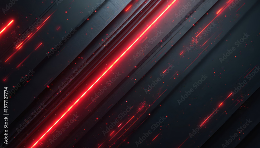 Poster Abstract background with dark grey texture and red glowing lines. Modern tech design for social media, business. Creative digital art with futuristic tech elements.
