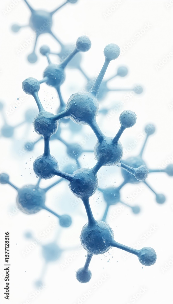 Poster abstract illustration shows interconnected molecules. microscopic view atomic structure, bonds. chem