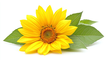 Obraz premium Bright and vibrant sunflower with lush green leaves, symbolizing cheerfulness and beauty in nature.