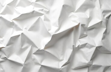 Obraz premium White crumpled paper texture. Abstract background of wrinkled paper surface. Crushed blank sheet with folds, creases, shadows. Ideal for design, overlay, mockup, 3D render, backdrop for advertising,
