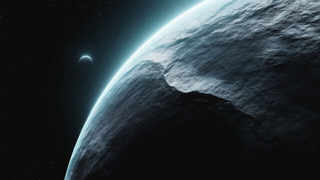 Space illustration with blue planet and moon
