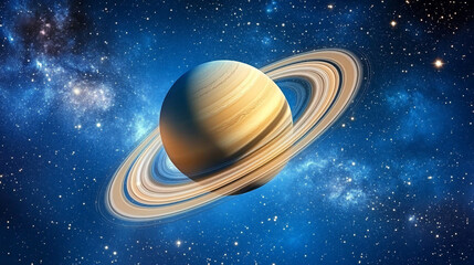 Saturn, ringed planet in space.