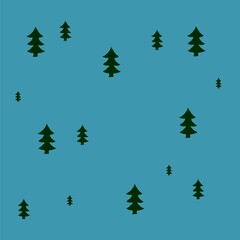 Obraz premium Seamless blue pattern with simple pine tree silhouettes. Minimal forest background perfect for winter designs, textiles, wallpapers, wrapping paper, nature branding, and Scandinavian-style projects.