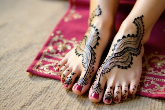 Intricate henna patterns on hands and feet with intricate designs, hand art, beauty