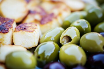 Traditional Cypriot Meal Featuring Souvlaki and Fresh Halloumi