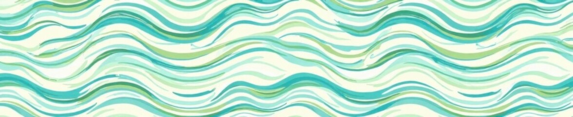 Fototapeta premium Marine seamless pattern with stylized wavy lines in shades of blue and green on a light beige background, marine pattern, nautical theme, blue ocean waves