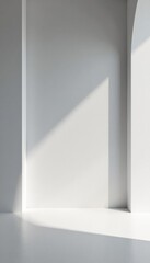 Minimalist space with empty walls and floor, featuring a neutral grey gradient background , simplicity, empty shelf