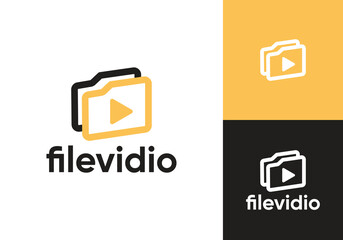 simple file video technology logo vector design concept