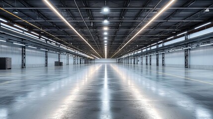 A modern warehouse interior featuring advanced LED lighting.