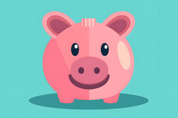 可愛いピンクの貯金箱とコインのイラスト。貯金のコンセプト