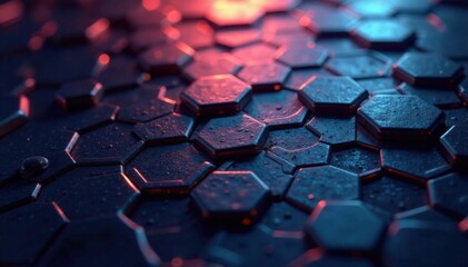 Obraz premium Mysterious hexagonal metal background with soft light, futuristic decor, abstract background