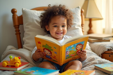 Joyful Learning, A Bright-Eyed Child's Delightful Reading Experience Captures the Essence of Early Childhood Education and the Simple Pleasures of Storytime