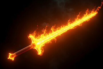 Magnificent Flaming Sword, A Vibrant Isolated Image of a Fiery Blade Wreathed in Flames, Symbolizing Power, Magic, and Intense Heat