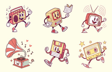 Retro Action, Cartoon Electronics, Fun Environment, Illustration, Nostalgic Vibe, Playful Style